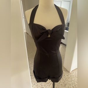 Betsy Johnson pin-up halter satin fitted romper - corset